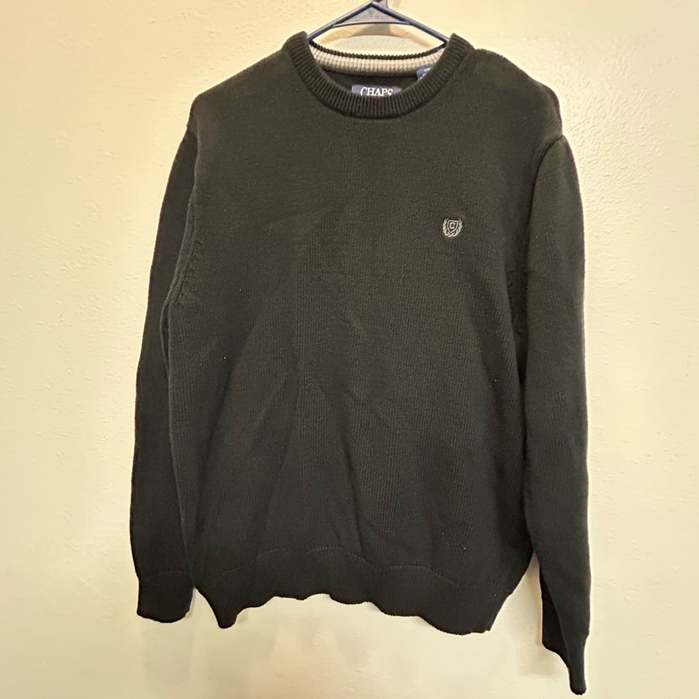 Chaps Black Crewneck Sweater Classic Knit Design